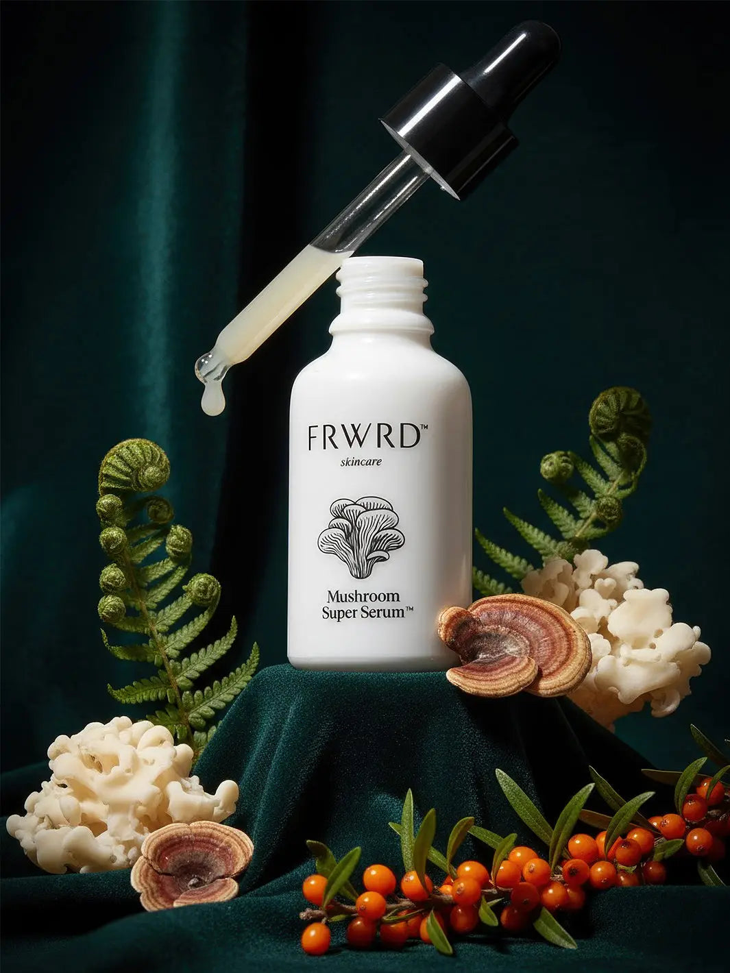 Organic Mushroom Serum For Face in a forest setting
